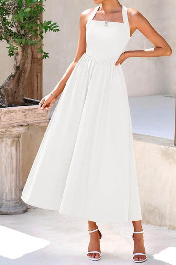 A-Line Tea Length Chiffon Little White Dress 100031
