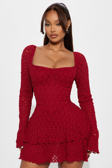 Dusk to Dawn Lace Mini Dress - Burgundy
