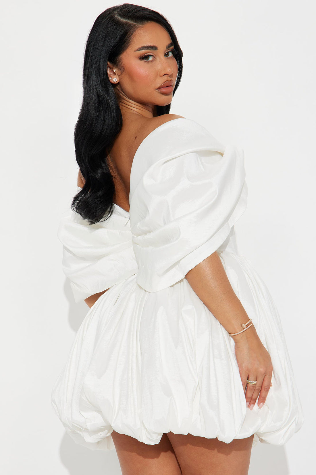 Heavenly Aura Satin Bubble Mini Dress - White