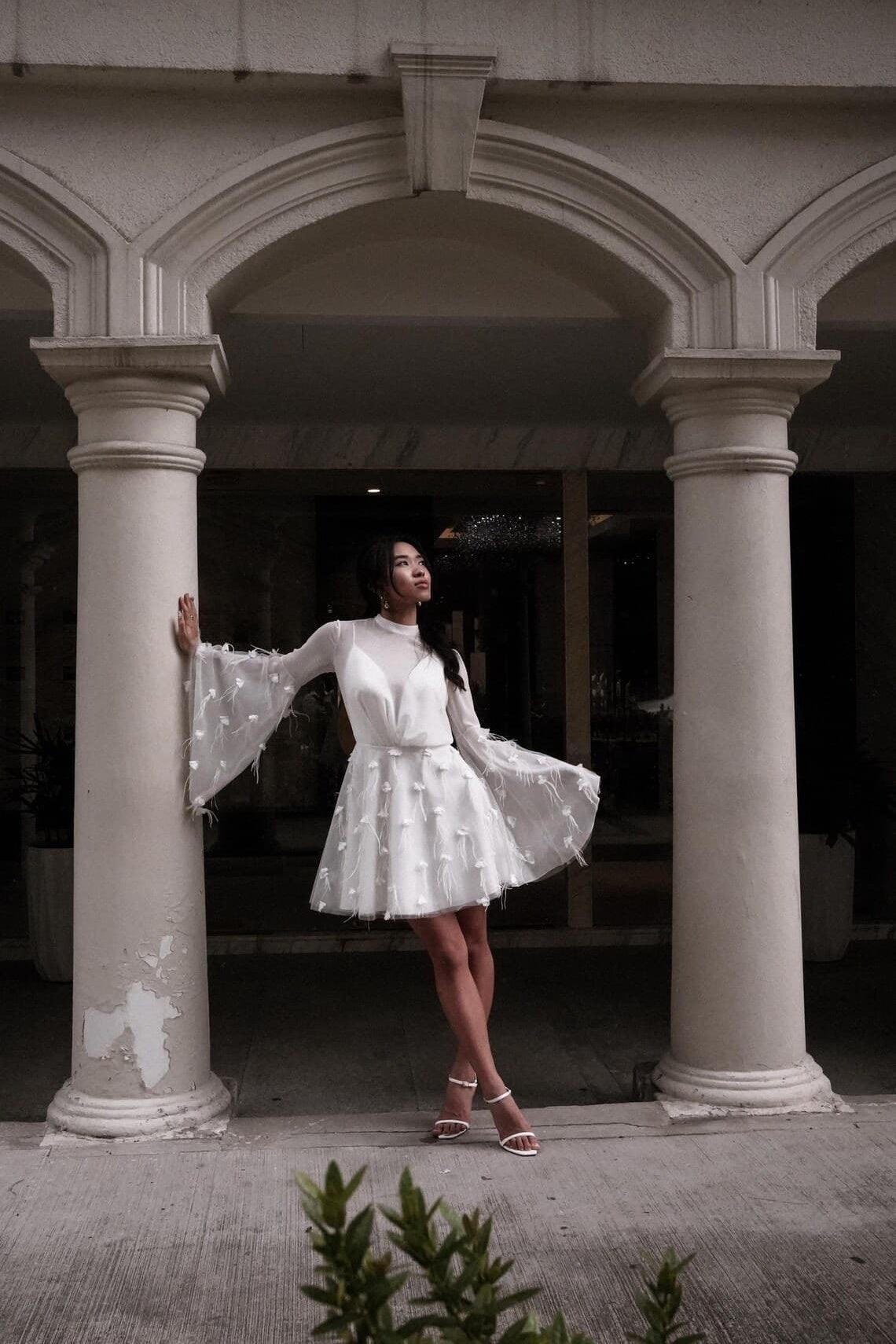 A-Line Short-Mini Chiffon Tulle Little White Dress 100021