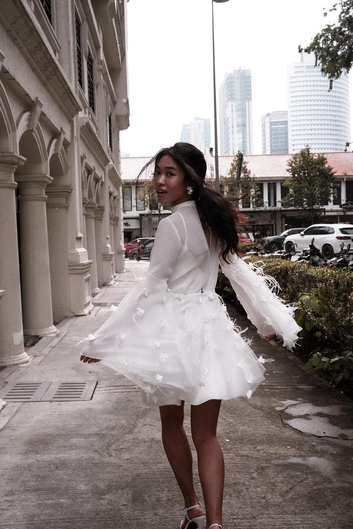 A-Line Short-Mini Chiffon Tulle Little White Dress 100021