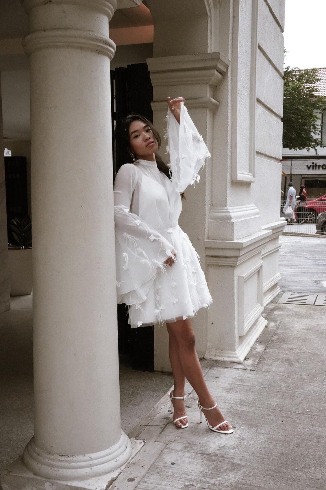 A-Line Short-Mini Chiffon Tulle Little White Dress 100021