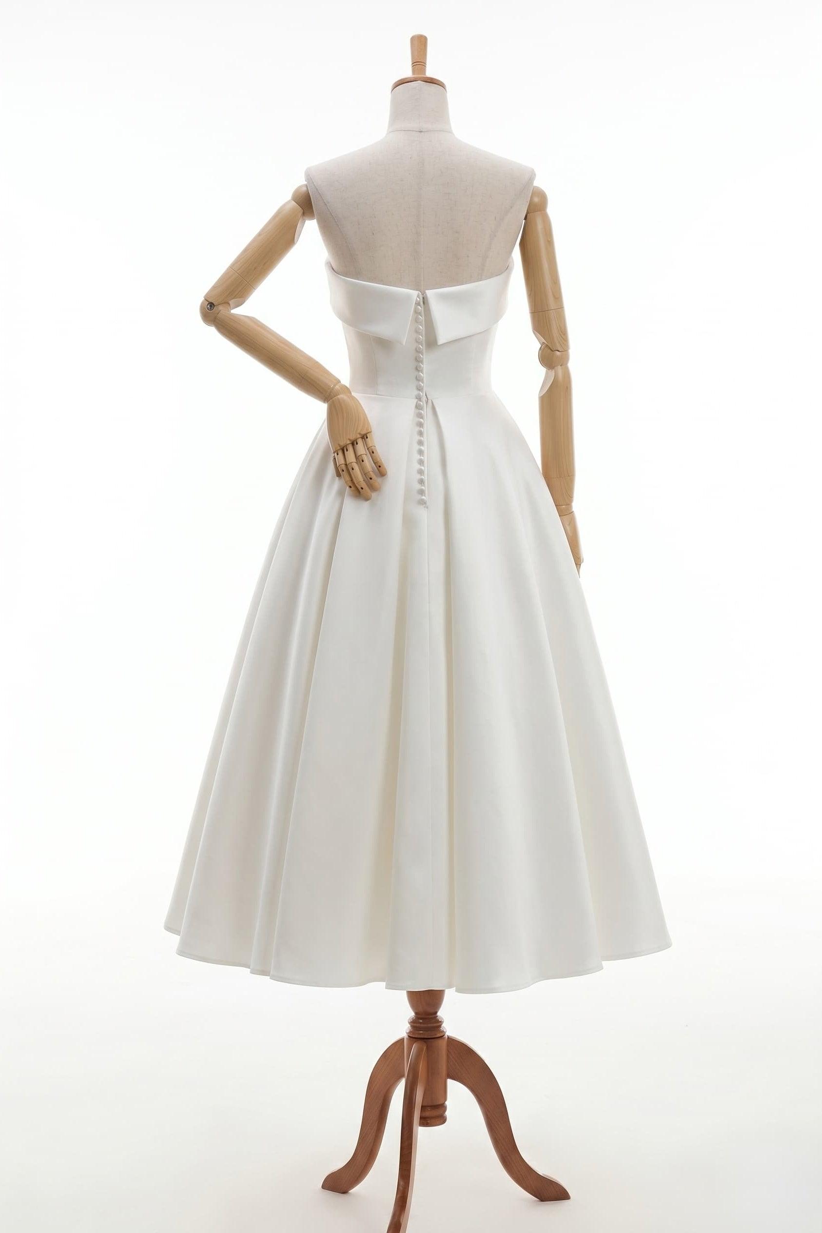 A-Line Tea Length Mikado Little White Dress 100023