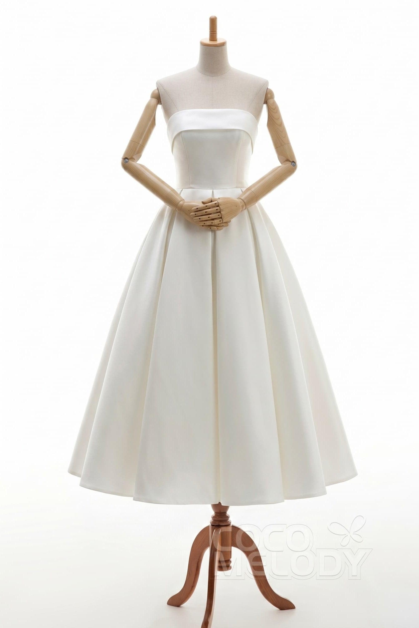 A-Line Tea Length Mikado Little White Dress 100023