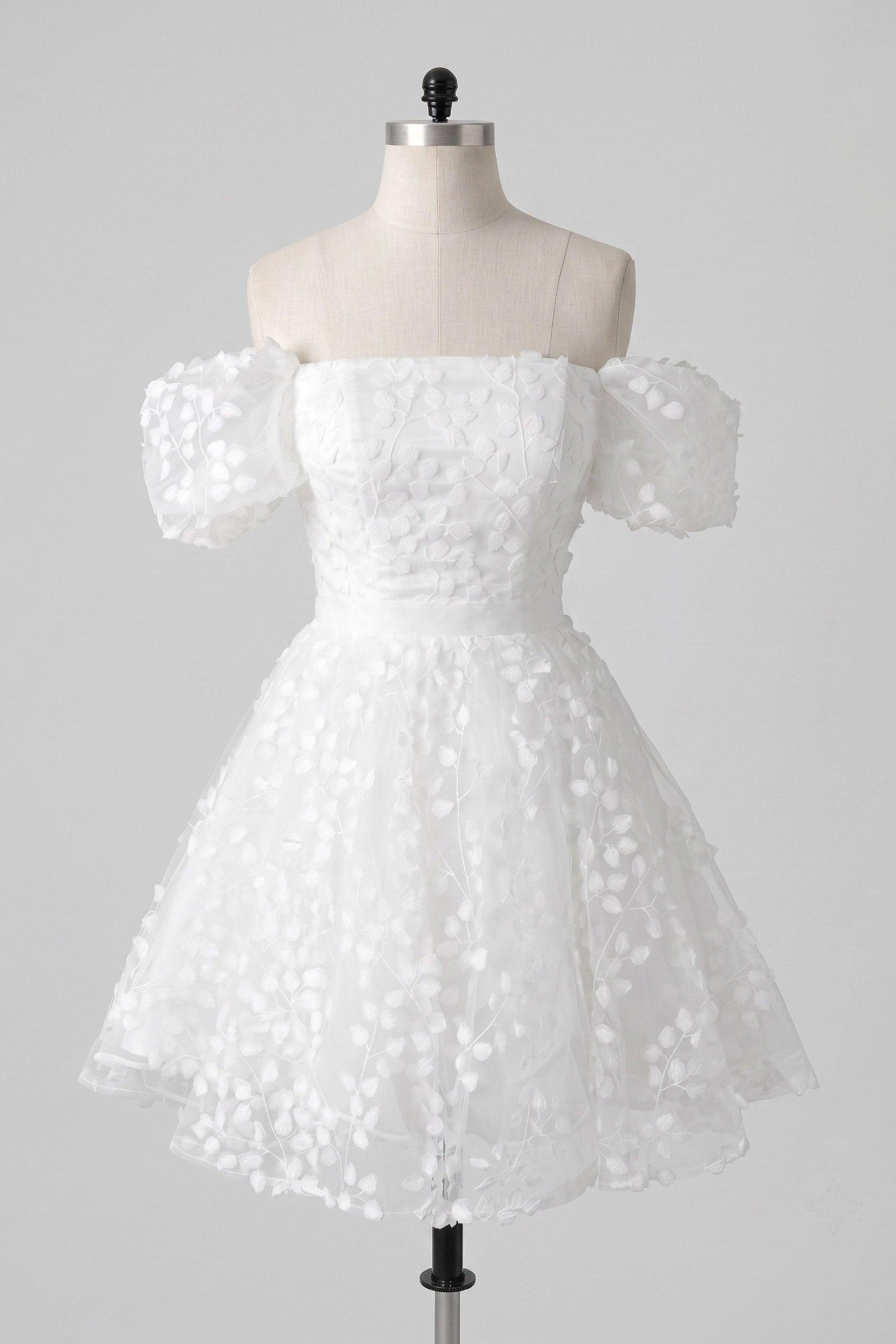 A-Line Short-Mini Lace Organza Little White Dress 100040
