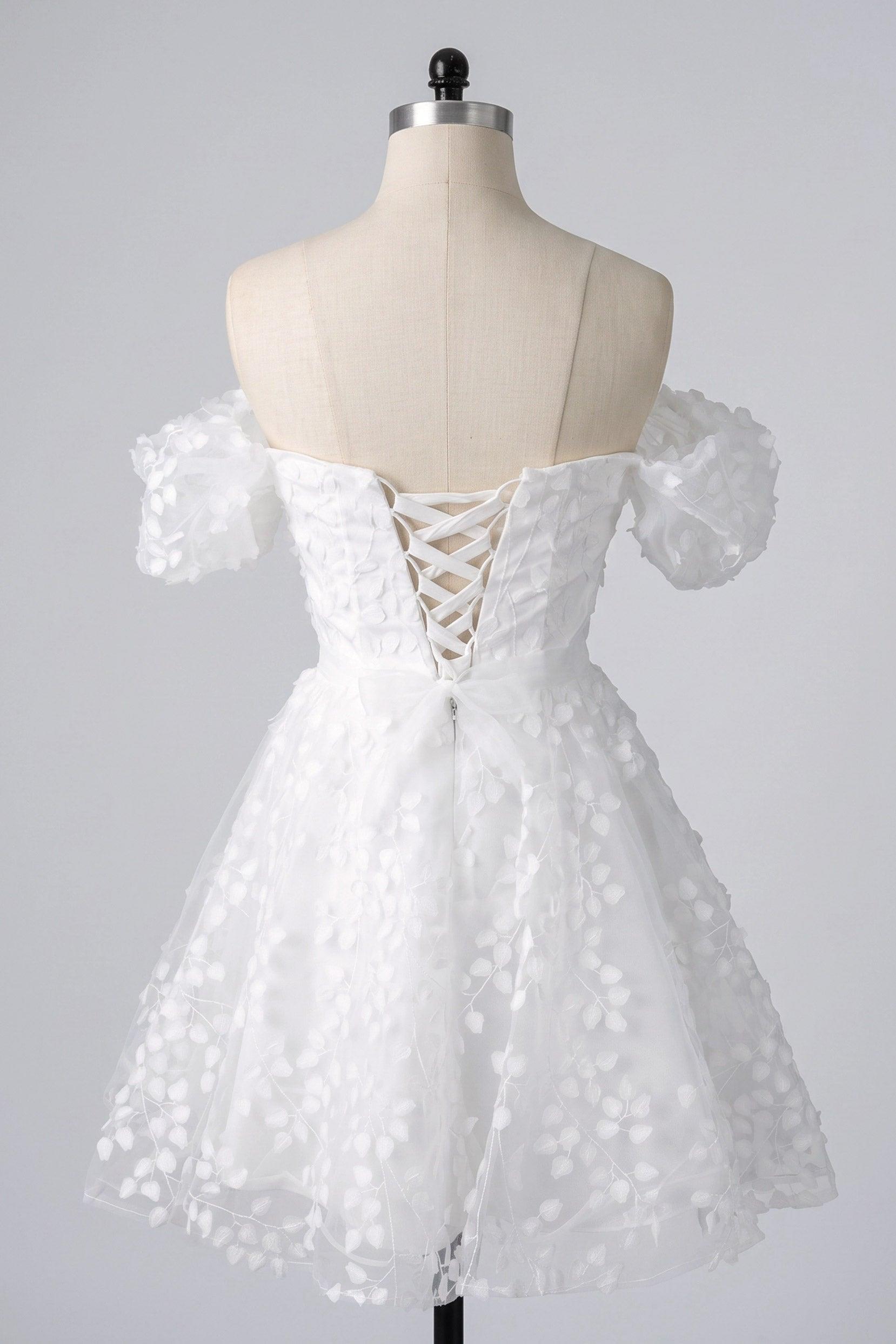 A-Line Short-Mini Lace Organza Little White Dress 100040