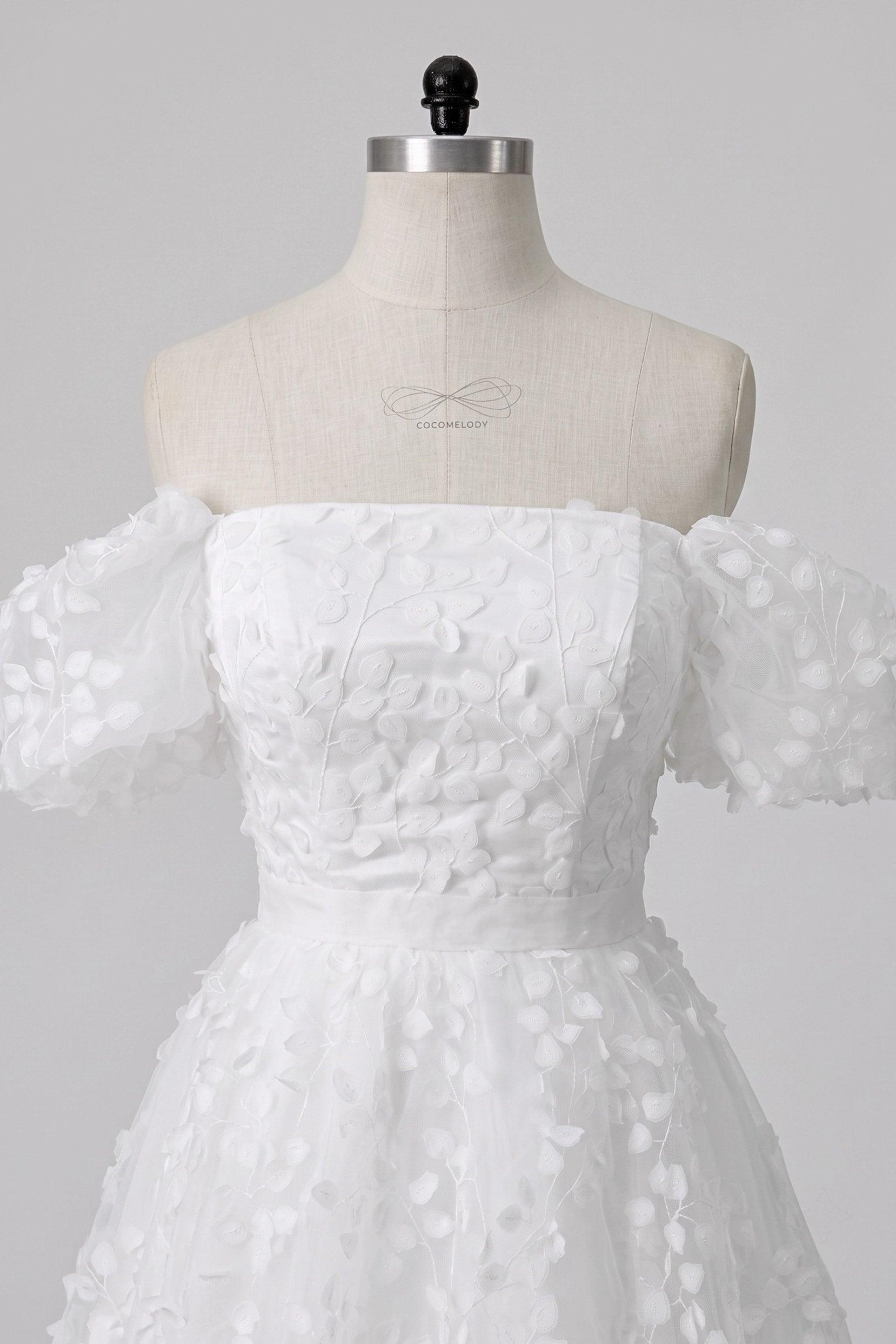A-Line Short-Mini Lace Organza Little White Dress 100040