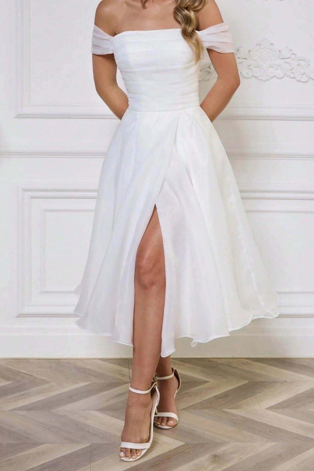 A-Line Tea Length Organza Little White Dress 100046