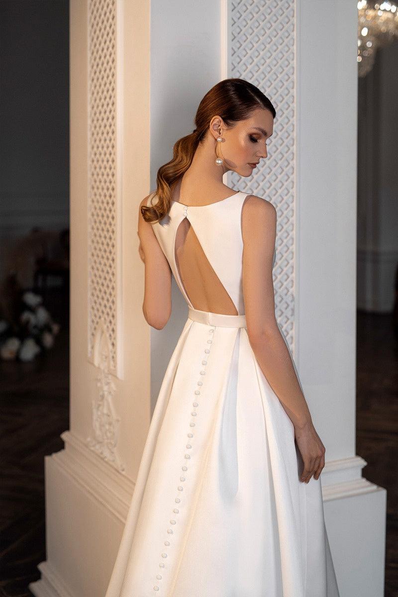 A-Line High-Low Satin Little White Dress 100047