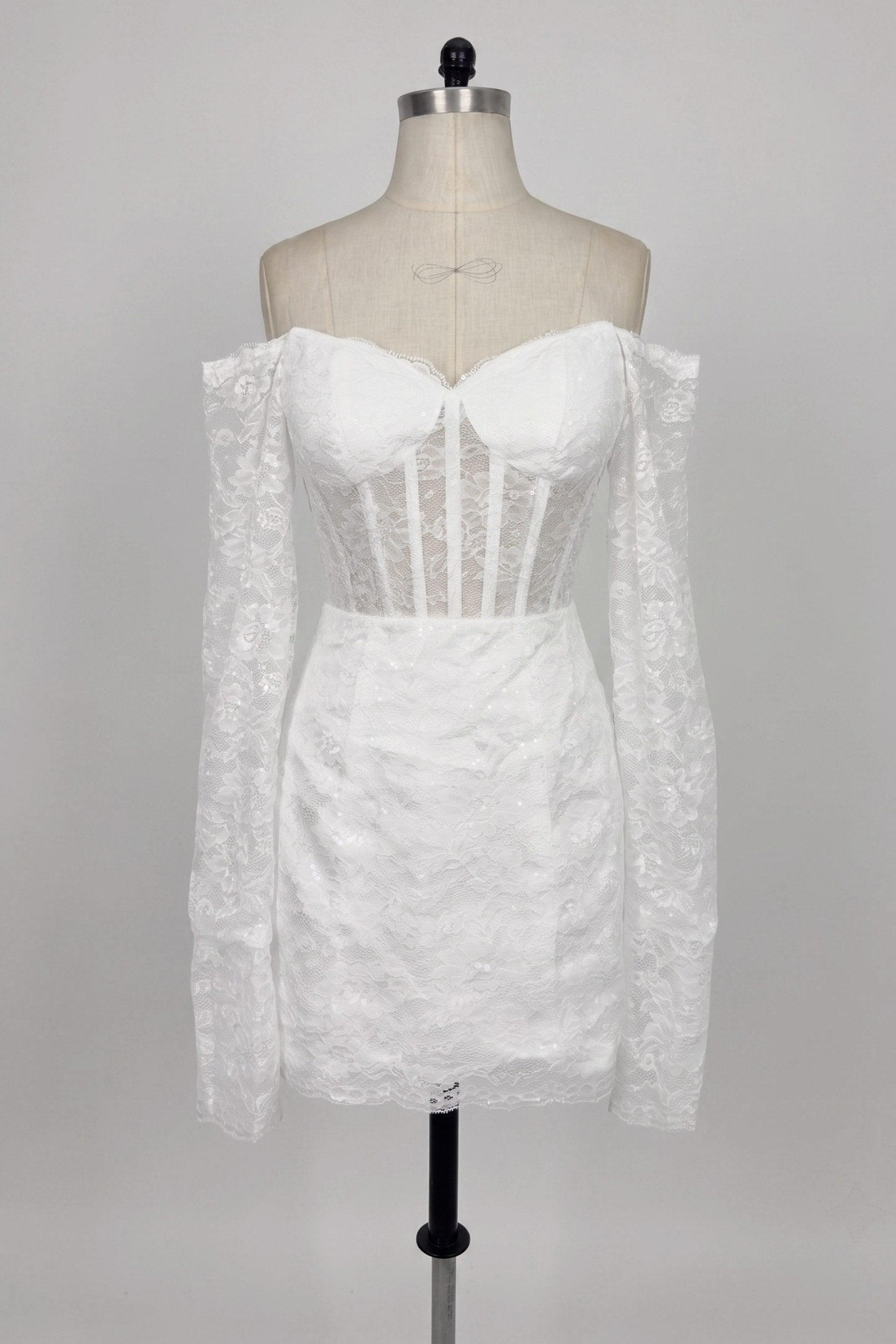 Sheath-Column Short-Mini Lace Little White Dress 100048