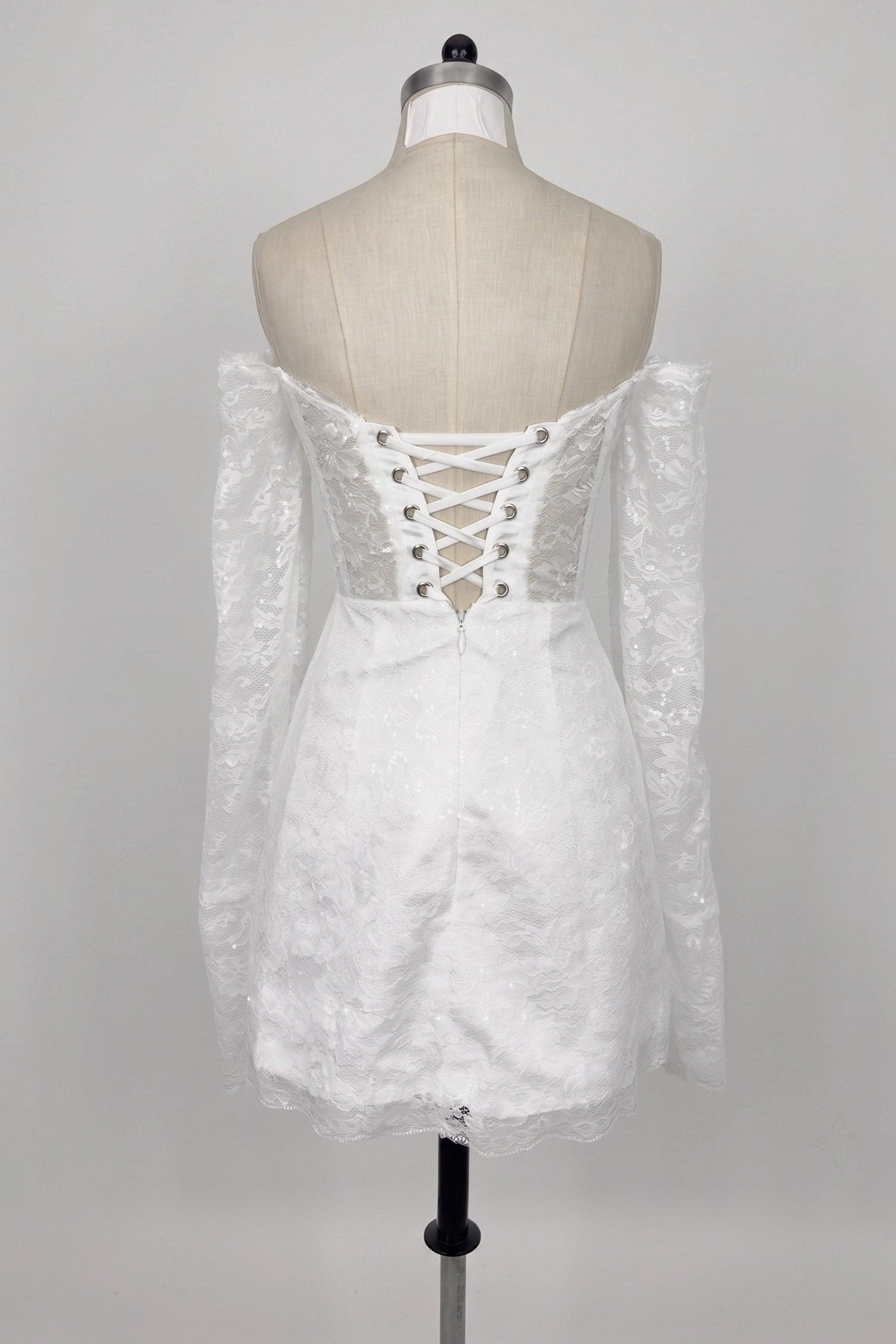 Sheath-Column Short-Mini Lace Little White Dress 100048