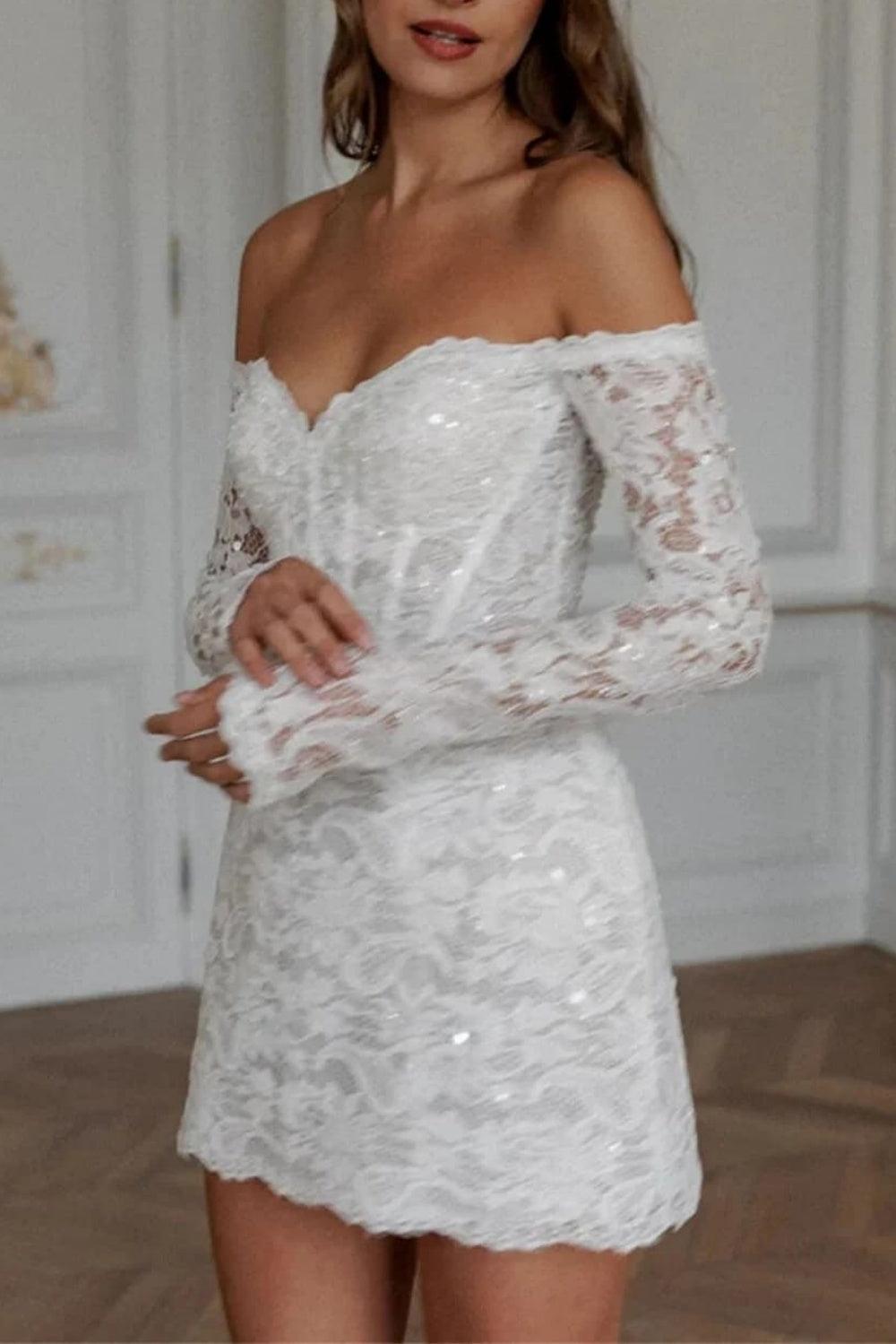 Sheath-Column Short-Mini Lace Little White Dress 100048