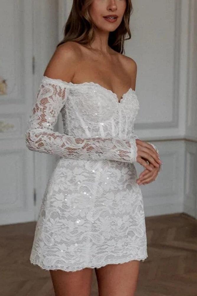 Sheath-Column Short-Mini Lace Little White Dress 100048