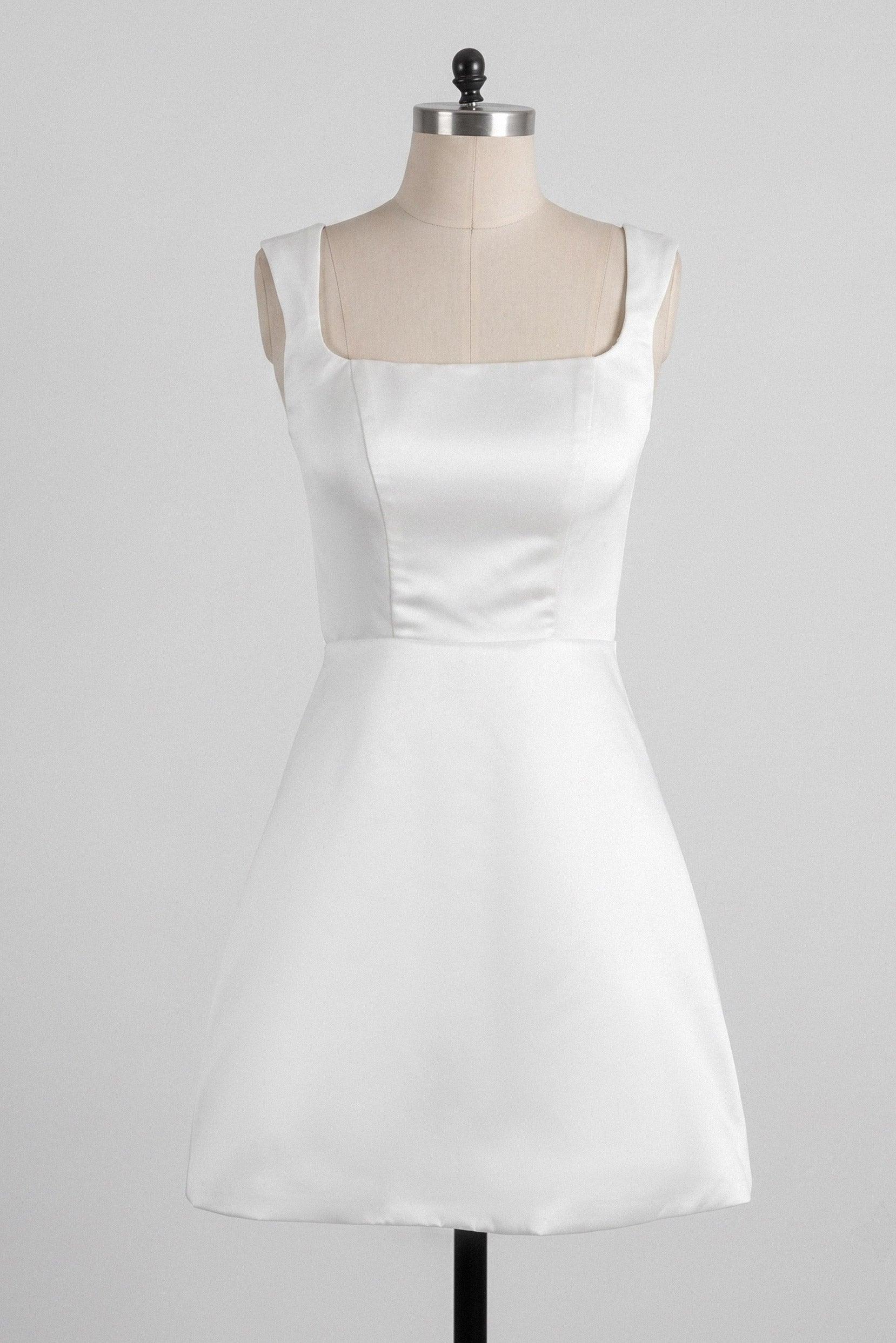 A-Line Short-Mini Satin Little White Dress 100050