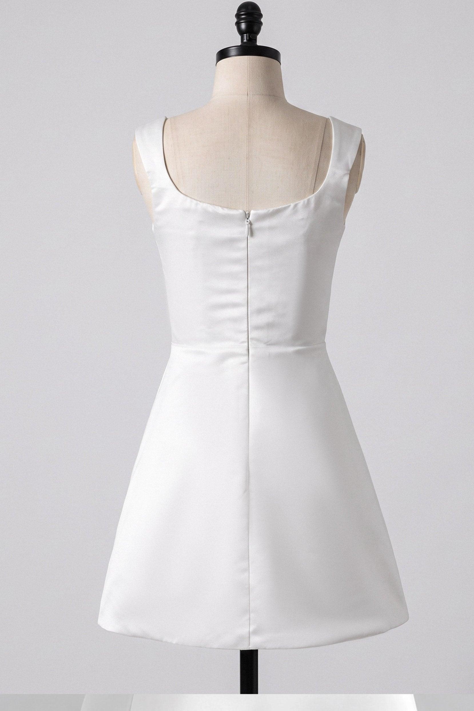 A-Line Short-Mini Satin Little White Dress 100050