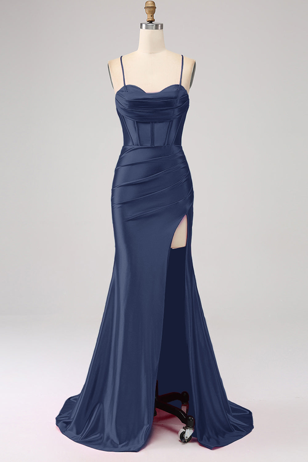 Mermaid Spaghetti Straps Dark Green Wedding Guest Dress with Slit