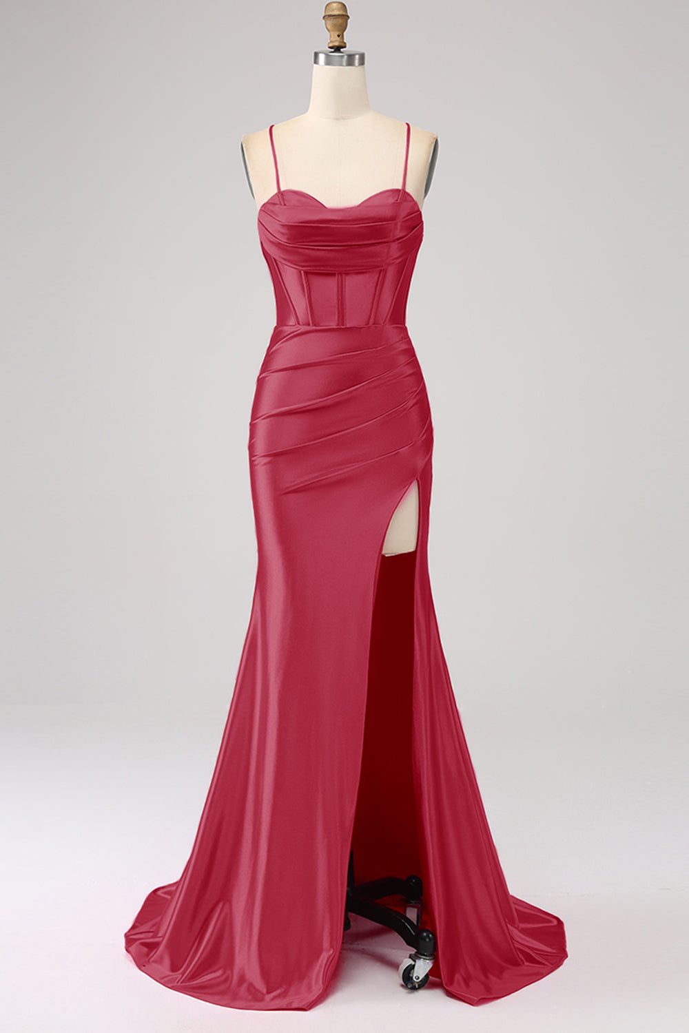 Mermaid Spaghetti Straps Dark Green Wedding Guest Dress with Slit