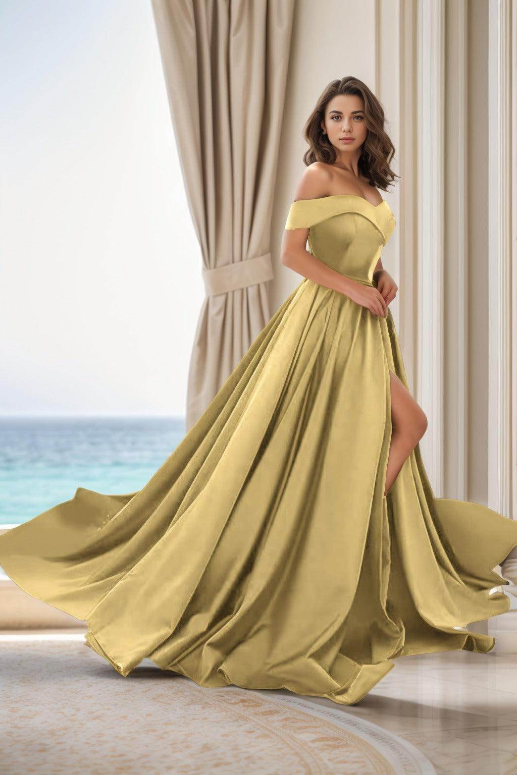A-Line Court Train Satin Prom Dress CS0405