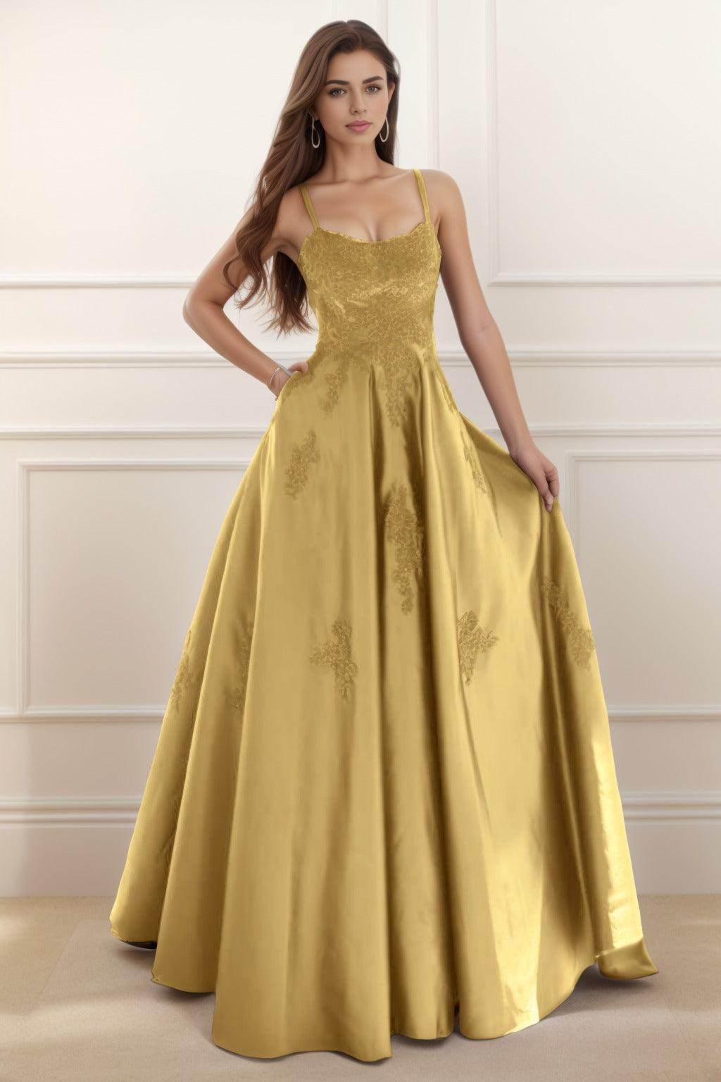A-Line Floor Length Satin Prom Dress CS0458