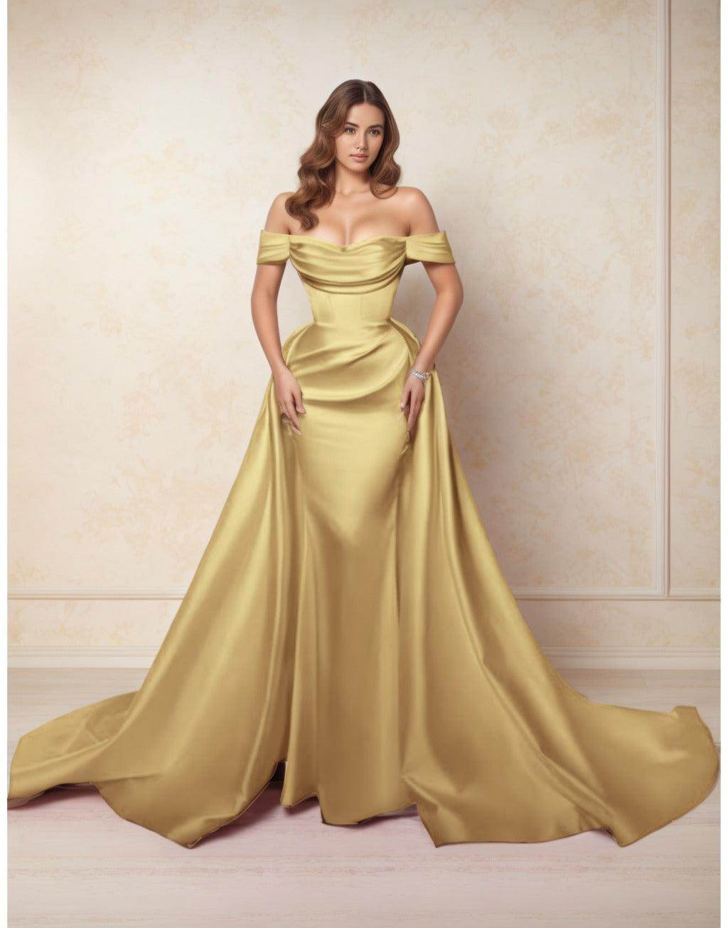 A-Line Chapel Train Satin Prom Dress CS0416