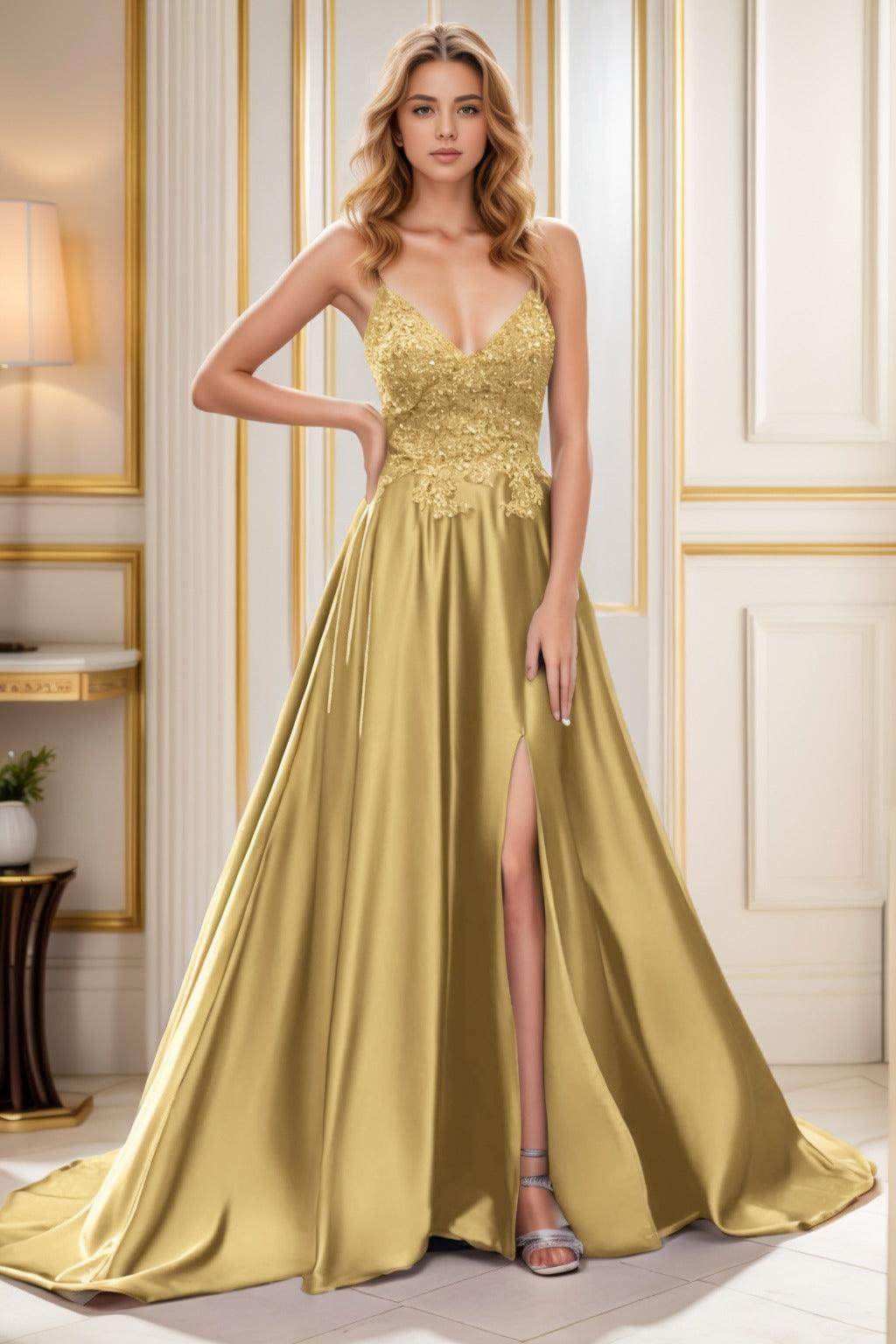 A-Line Court Train Satin Prom Dress CS0460