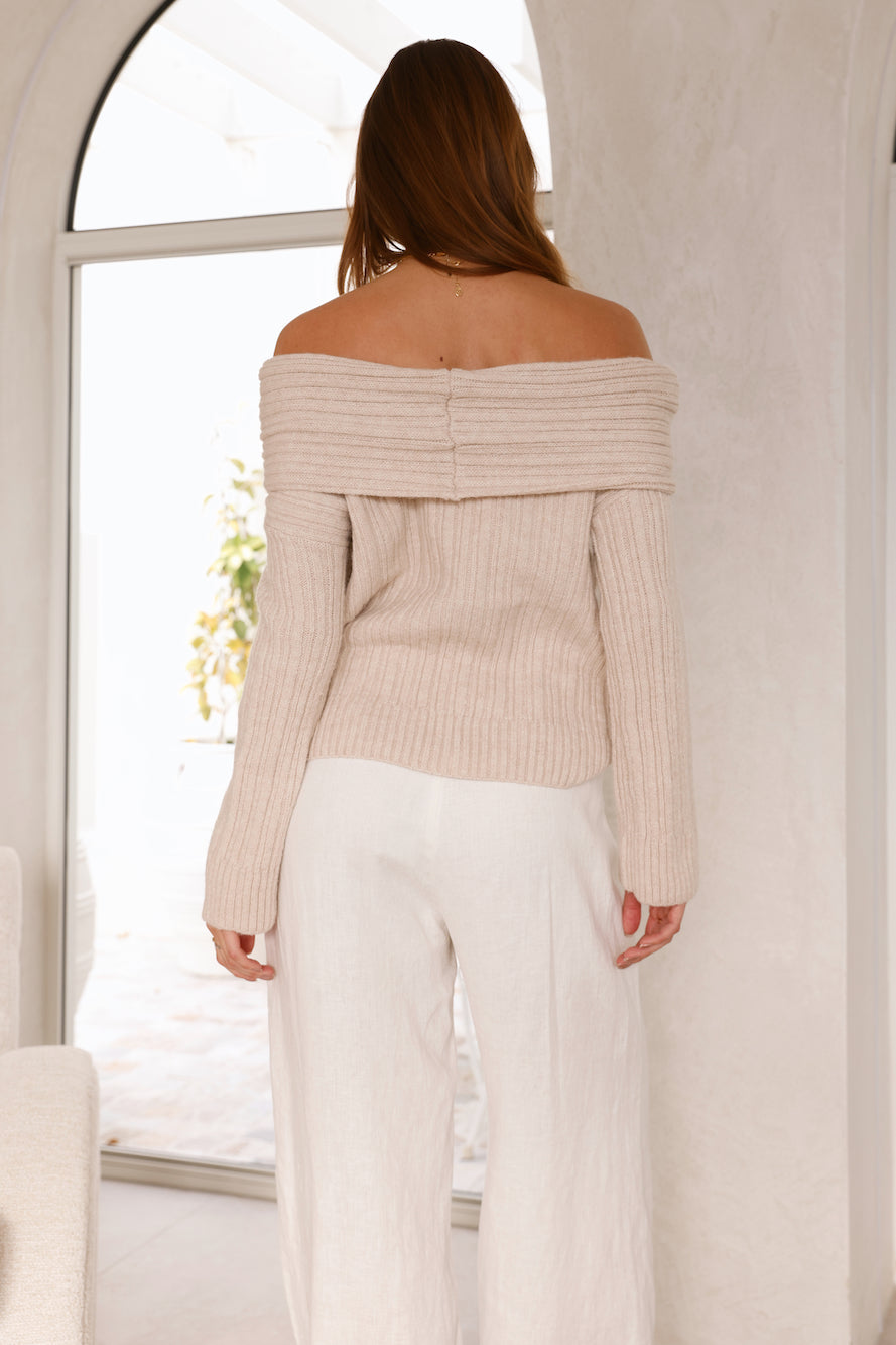 Kadija Off Shoulder Knit Top Beige