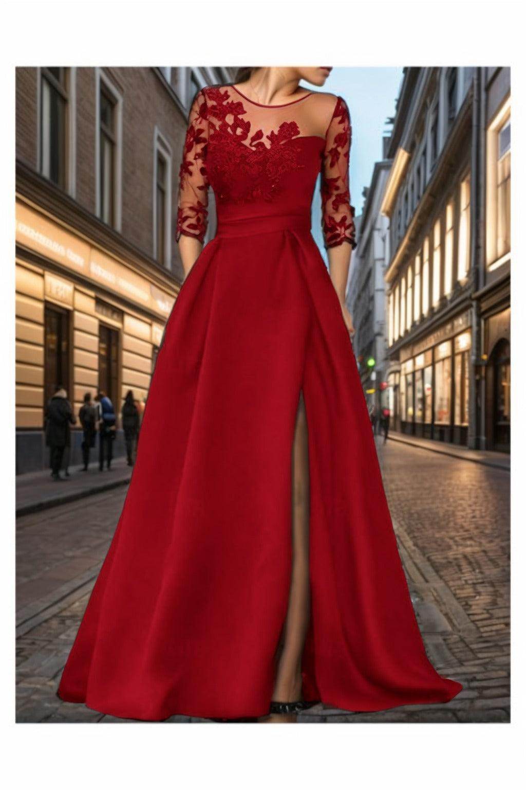 A-Line Sweep-Brush Train Satin Prom Dress CS0456