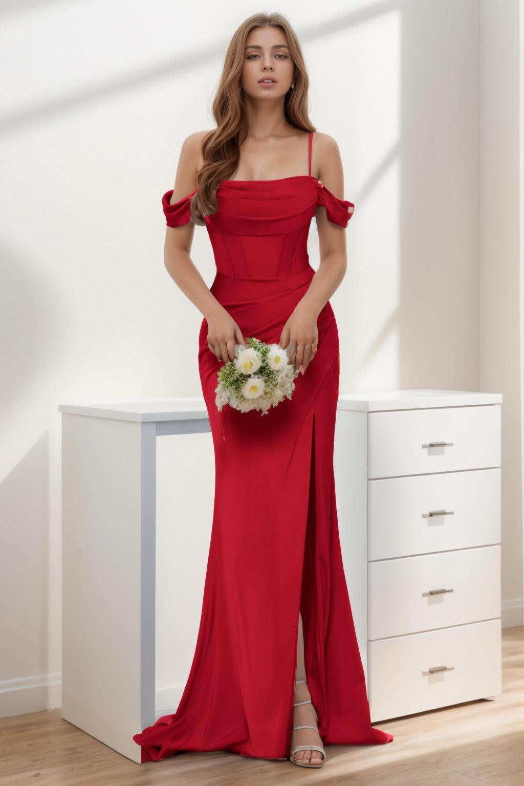 Trumpet-Mermaid Sweep-Brush Train Silk-Like Prom Dress CS0399