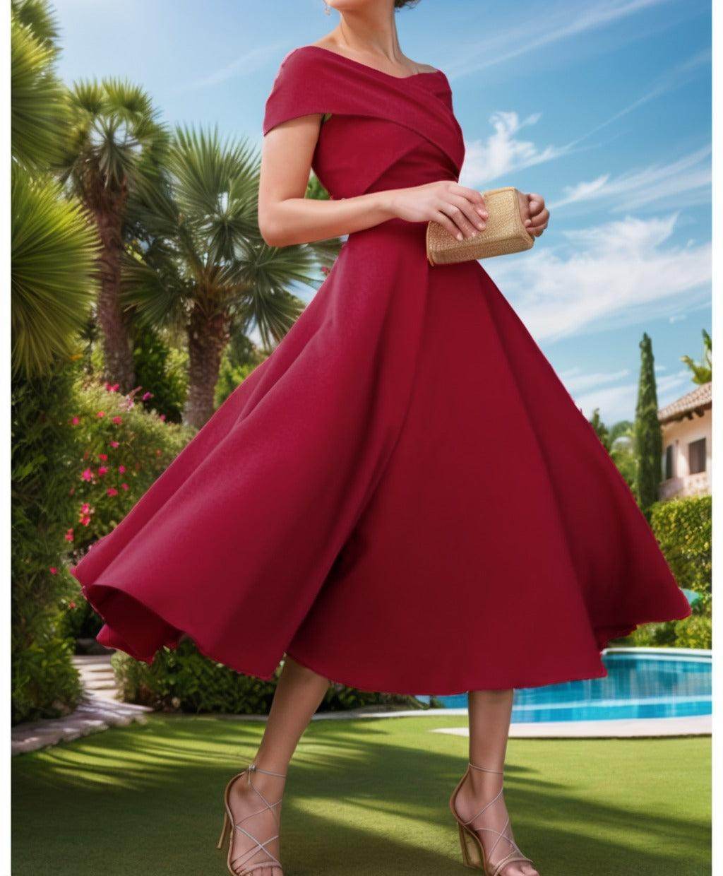 A-Line Tea Length Satin Prom Dress CS0455