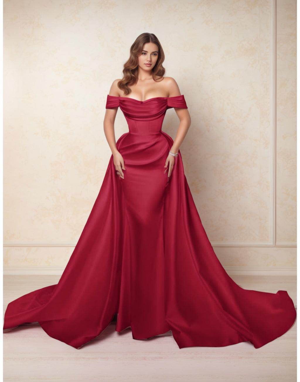 A-Line Chapel Train Satin Prom Dress CS0416
