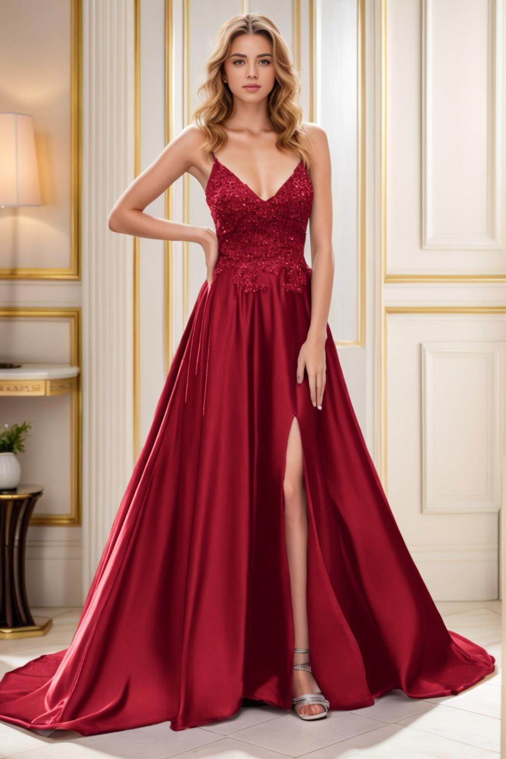 A-Line Court Train Satin Prom Dress CS0460