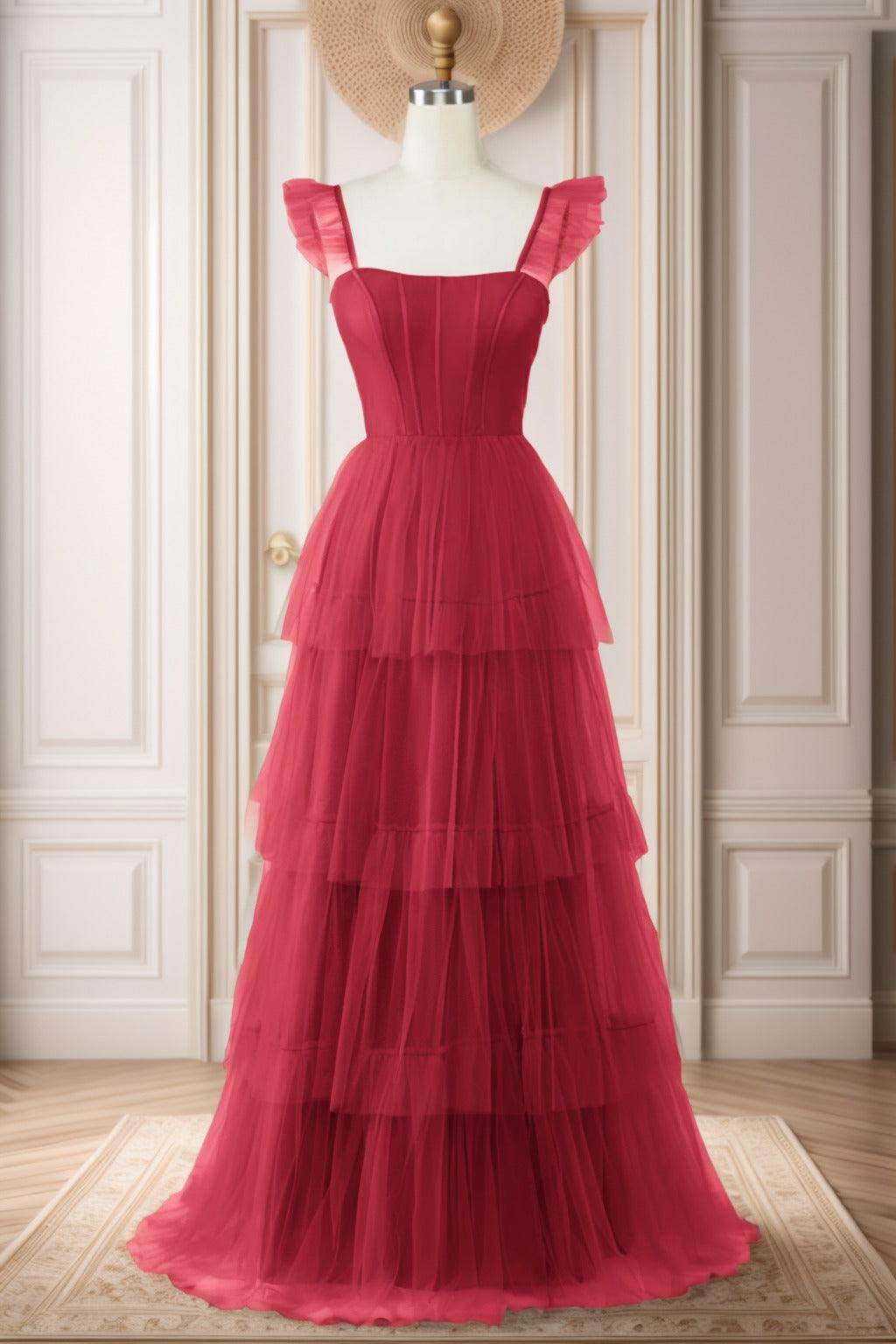 A-Line Sweep-Brush Train Tulle Prom Dress CS0471