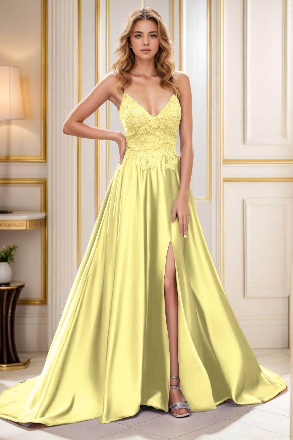 A-Line Court Train Satin Prom Dress CS0460
