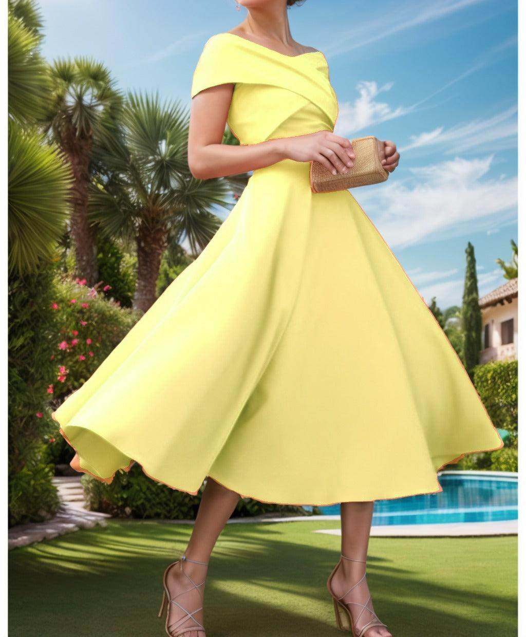 A-Line Tea Length Satin Prom Dress CS0455