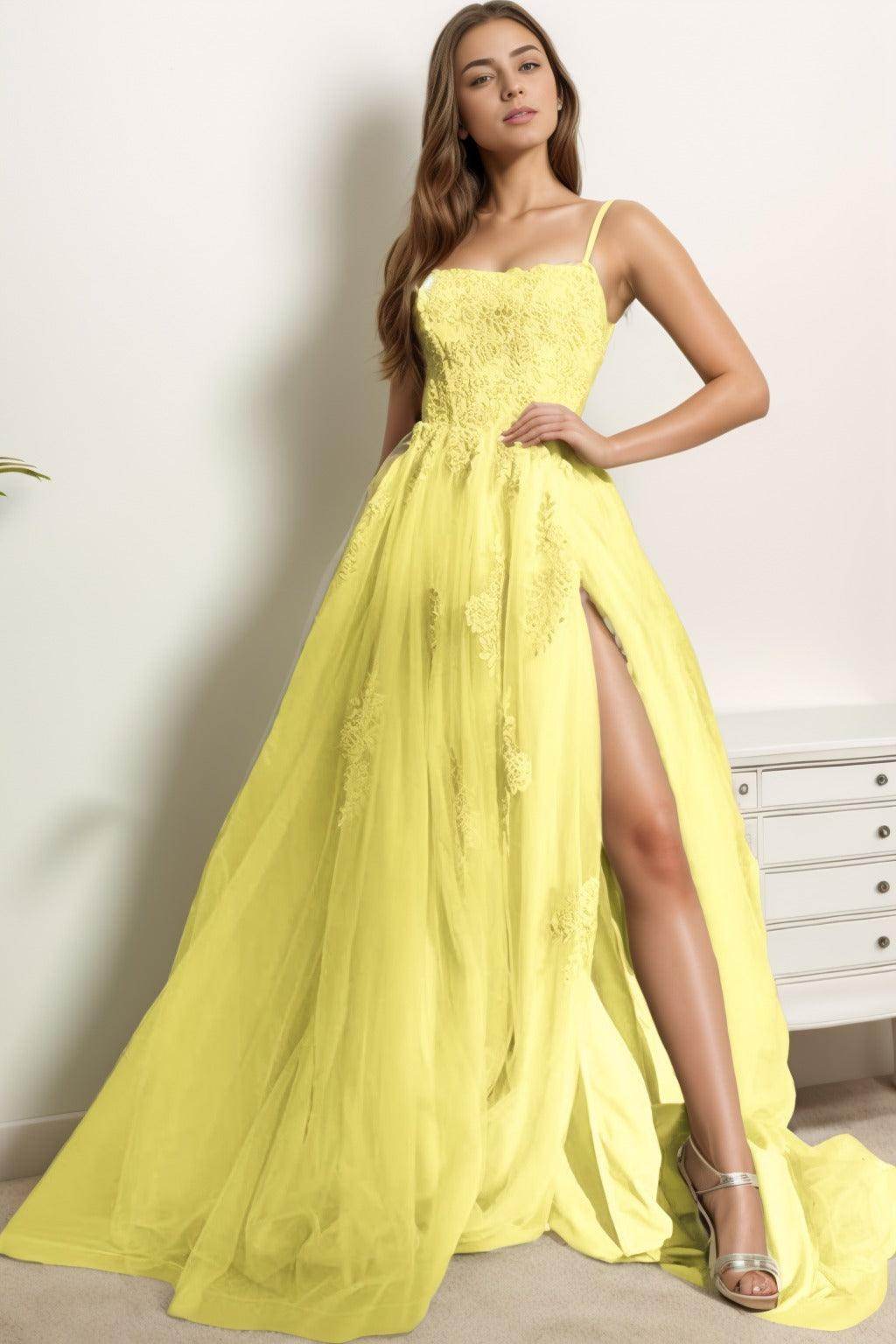 A-Line Sweep-Brush Train Tulle Prom Dress CS0415