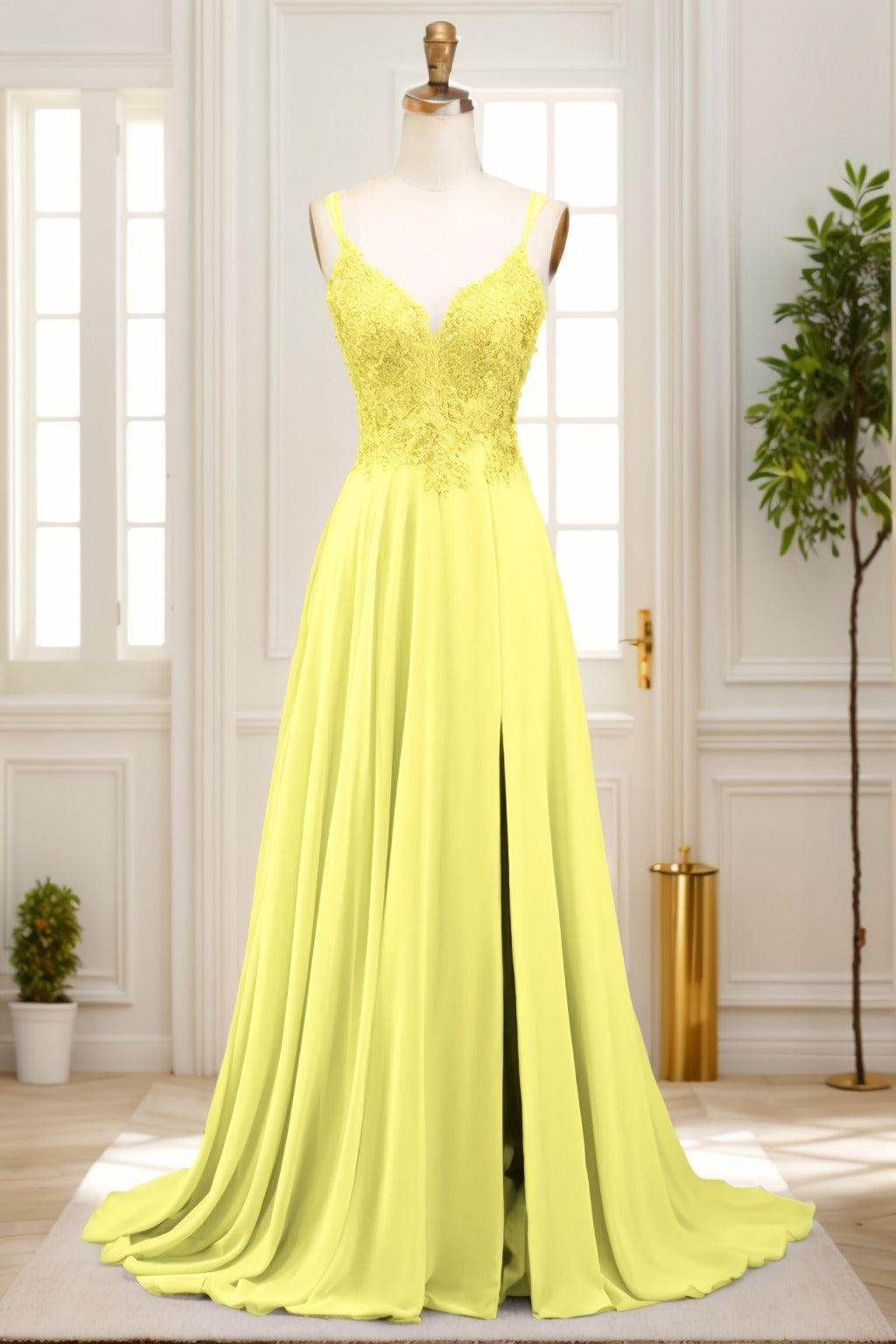 A-Line Sweep-Brush Train Chiffon Prom Dress CS0470