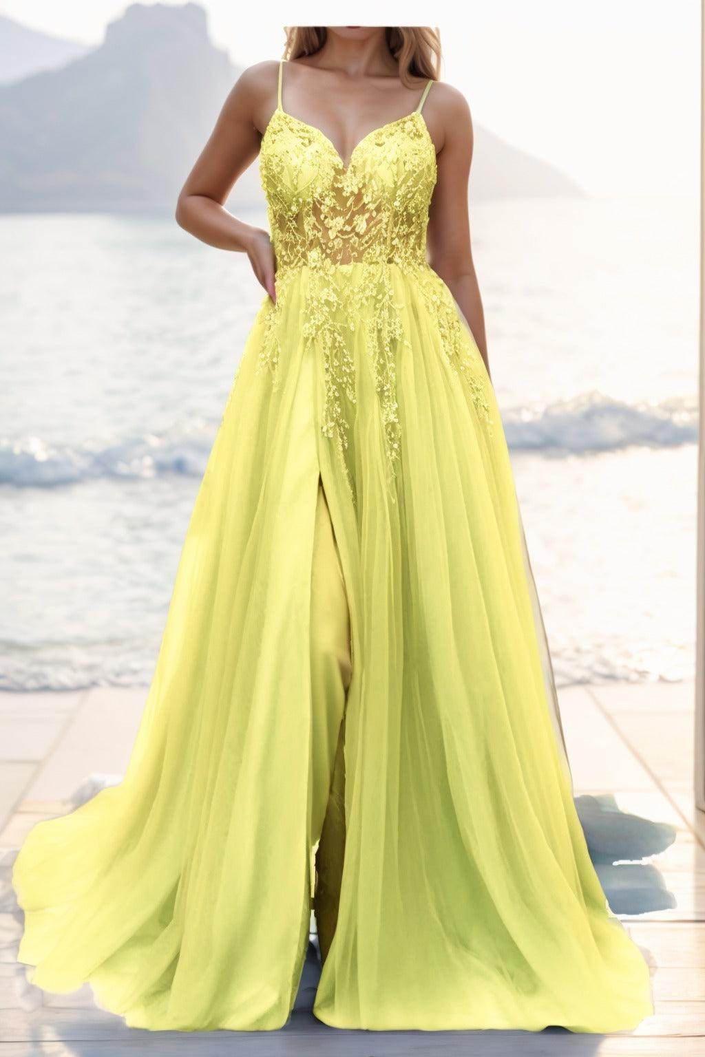 A-line Sweep-Brush Train Tulle Prom Dress CS0402