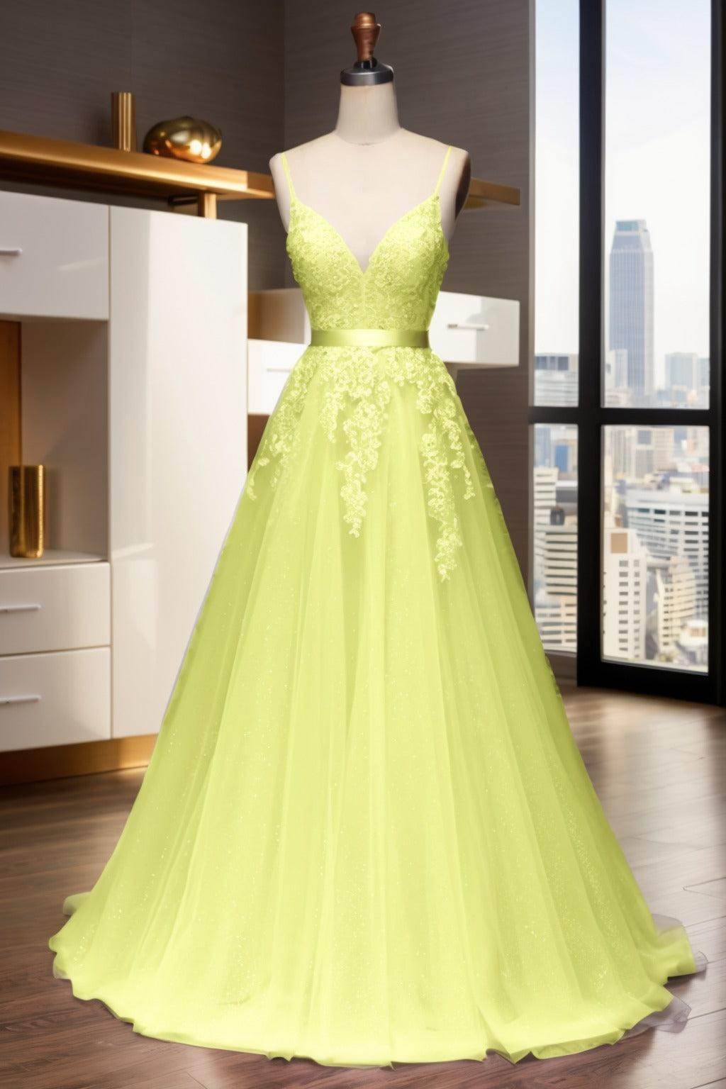A-Line Sweep-Brush Train Tulle Prom Dress CS0464