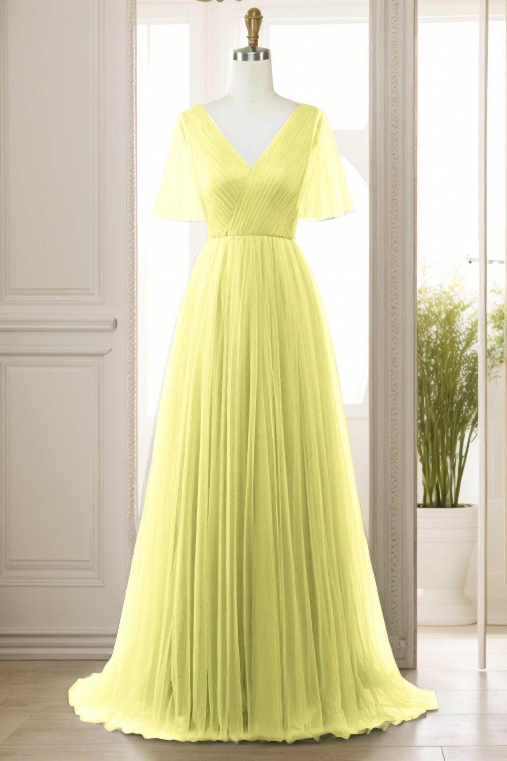 A-Line Sweep-Brush Train Tulle Prom Dress CS0472