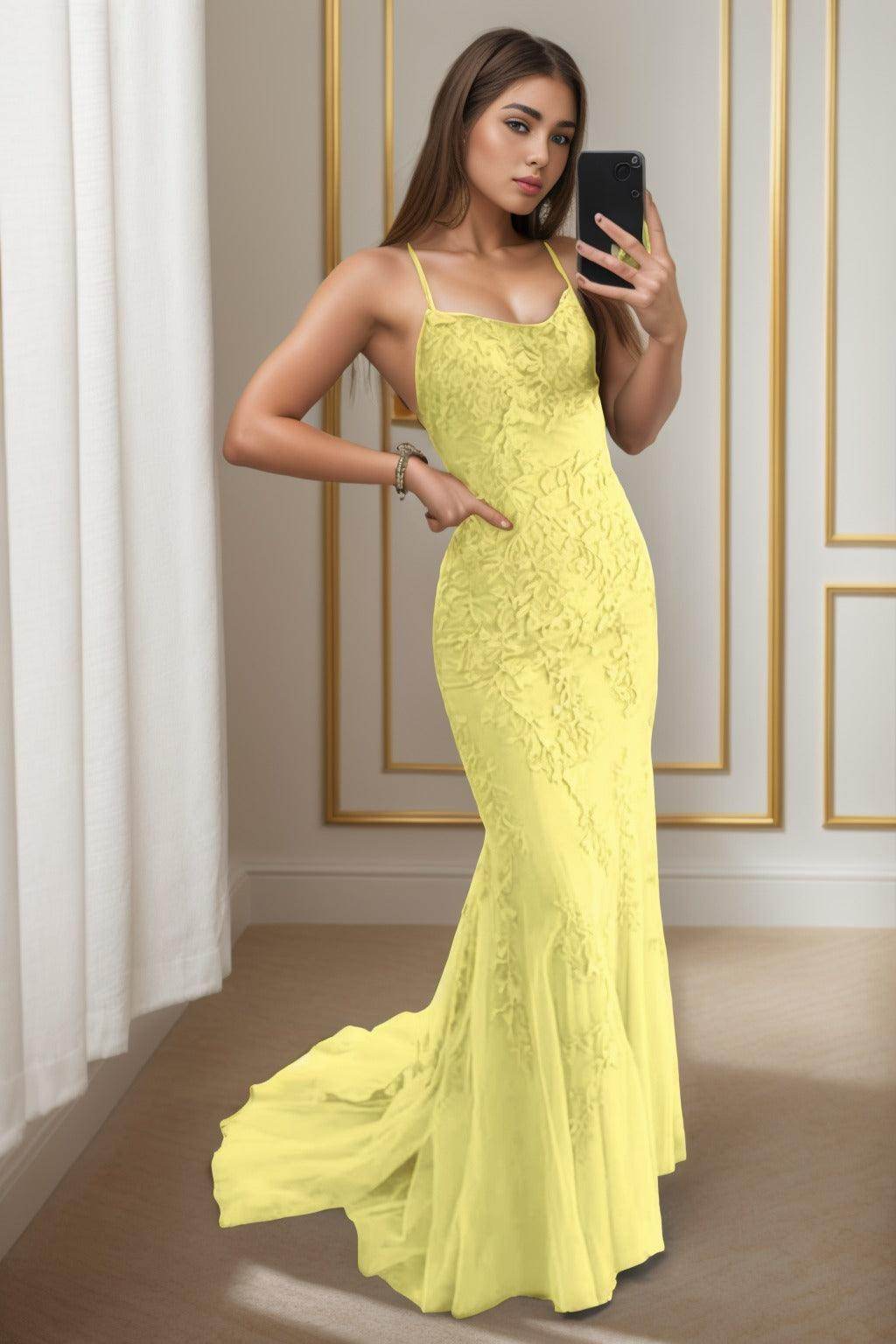 Trumpet-Mermaid Sweep-Brush Train Tulle Prom Dress CS0398