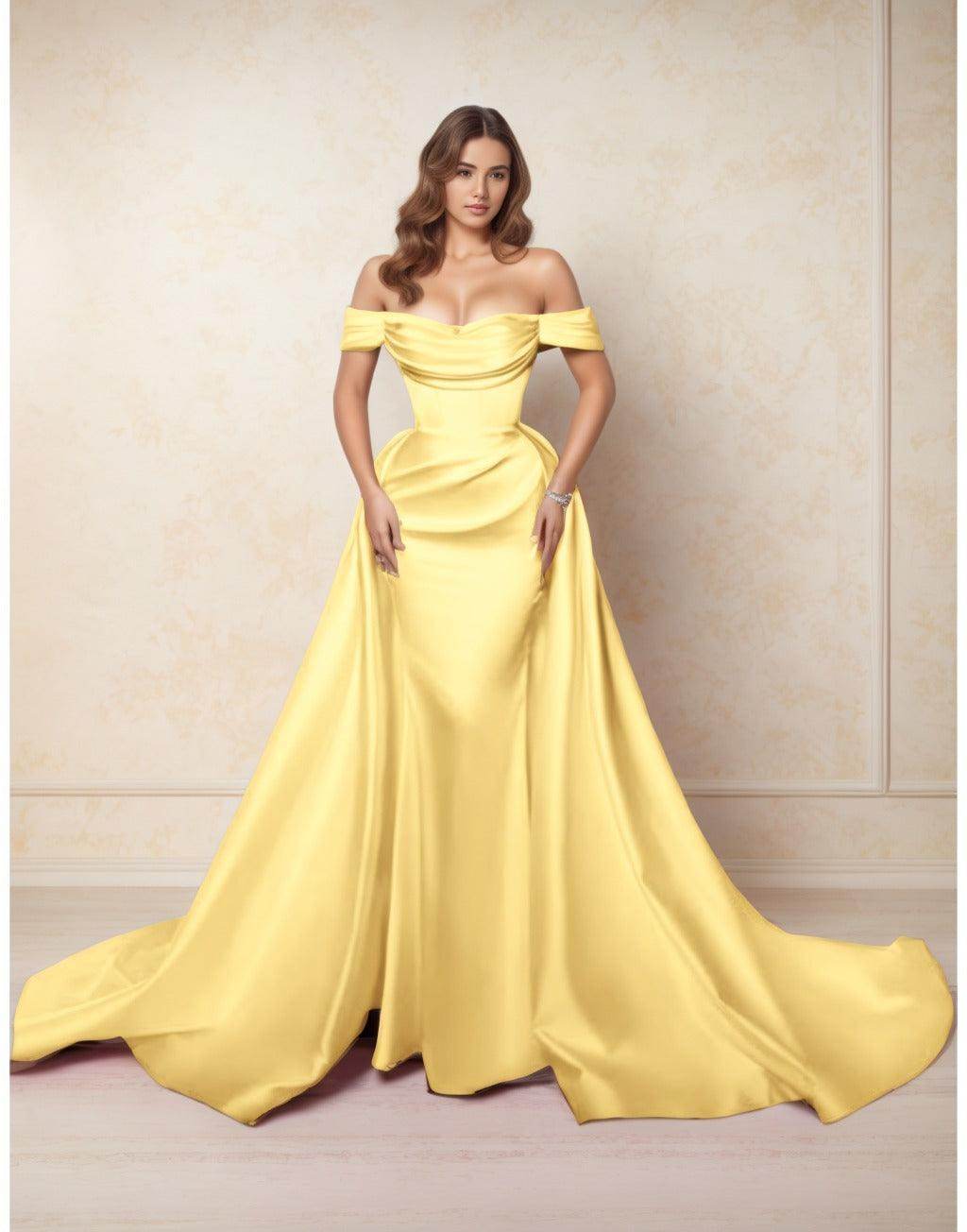 A-Line Chapel Train Satin Prom Dress CS0416