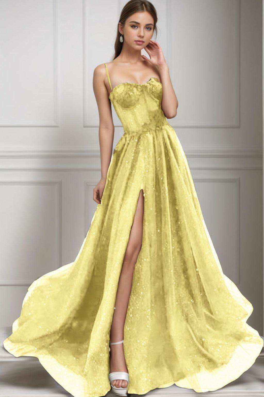 A-Line Sweep-Brush Train Tulle Prom Dress CS0439