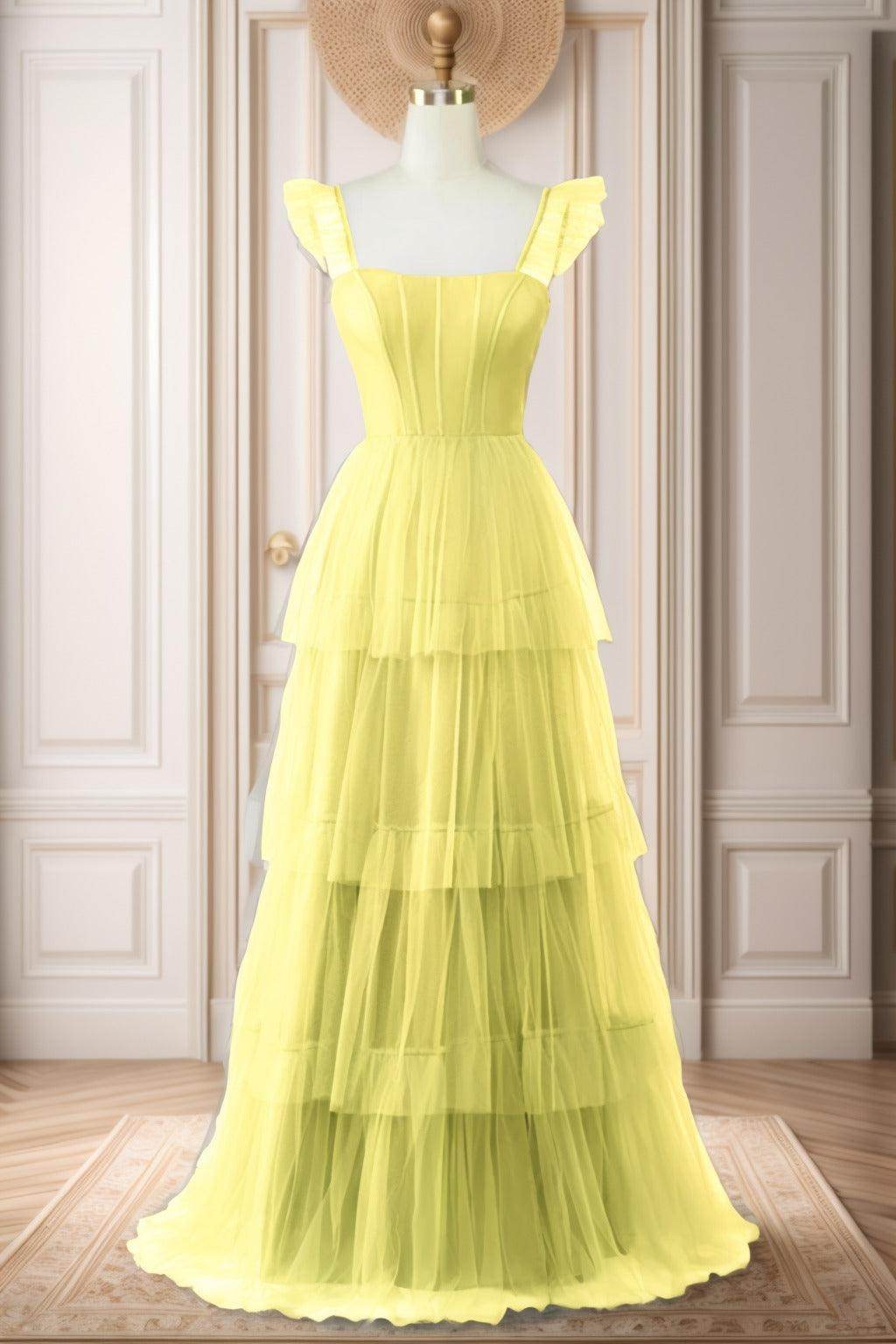 A-Line Sweep-Brush Train Tulle Prom Dress CS0471