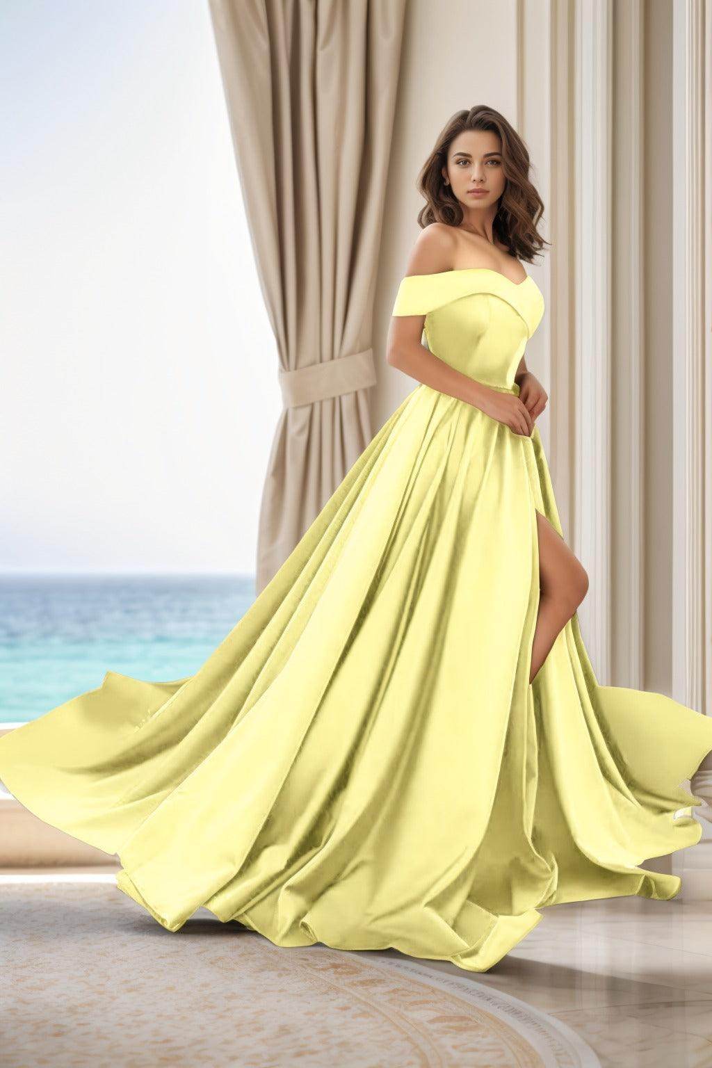 A-Line Court Train Satin Prom Dress CS0405