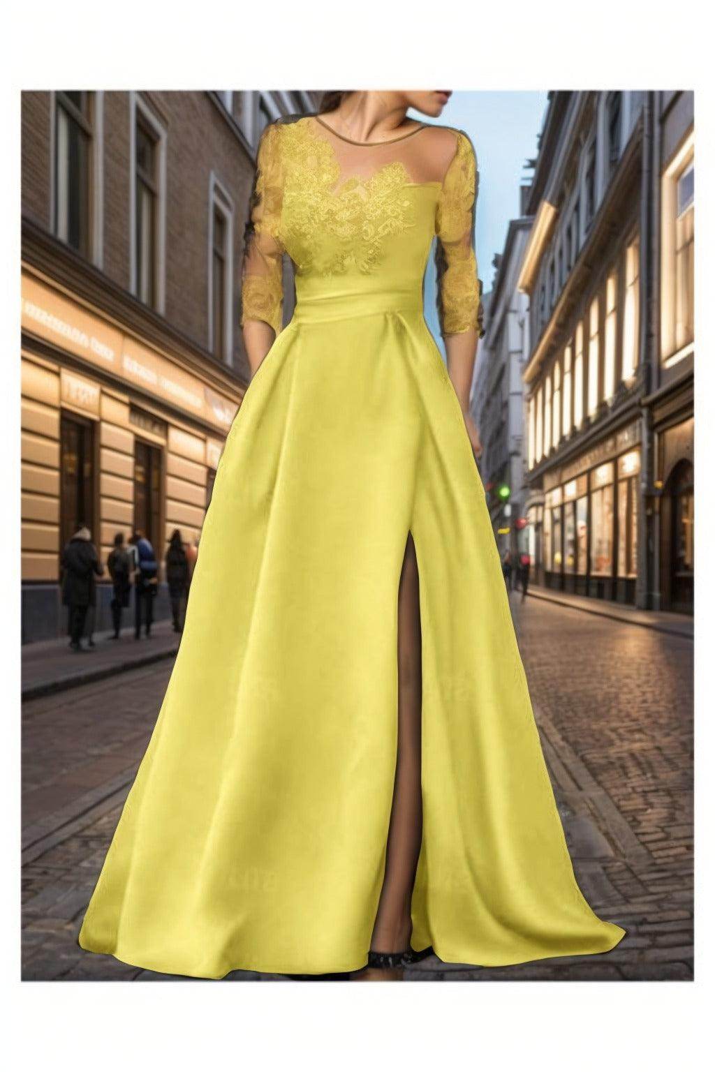A-Line Sweep-Brush Train Satin Prom Dress CS0456