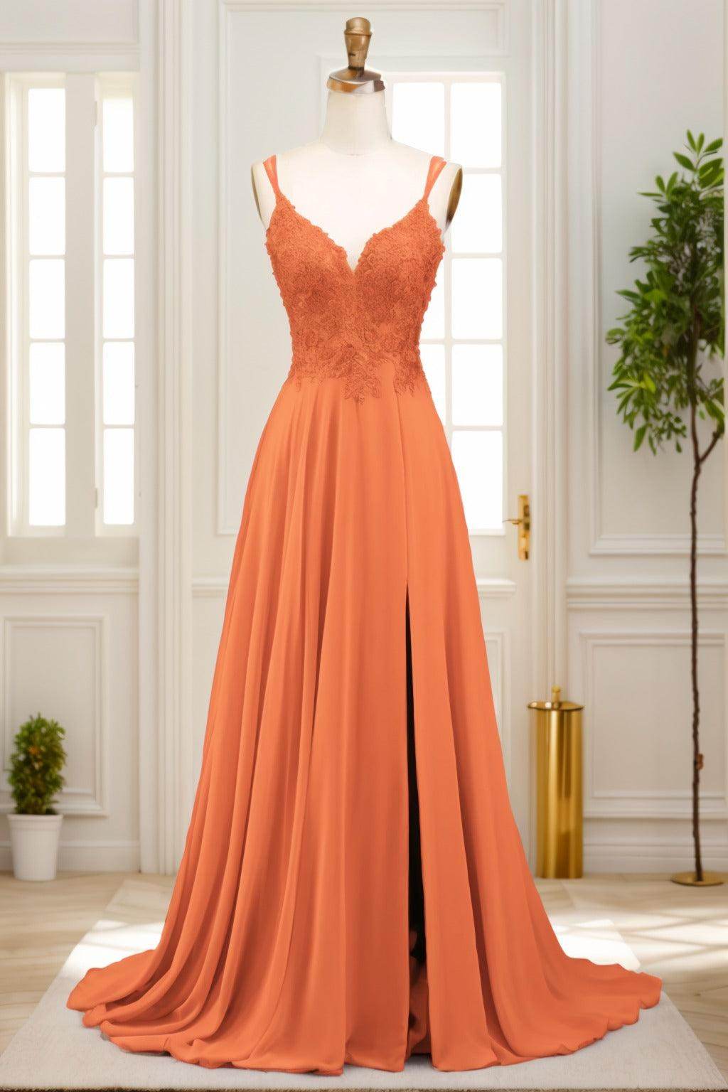 A-Line Sweep-Brush Train Chiffon Prom Dress CS0470