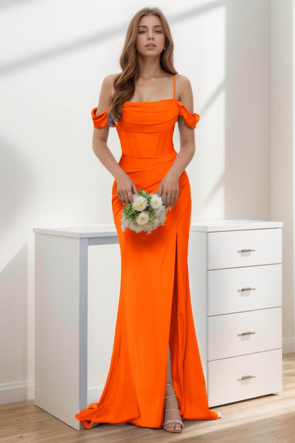 Trumpet-Mermaid Sweep-Brush Train Silk-Like Prom Dress CS0399