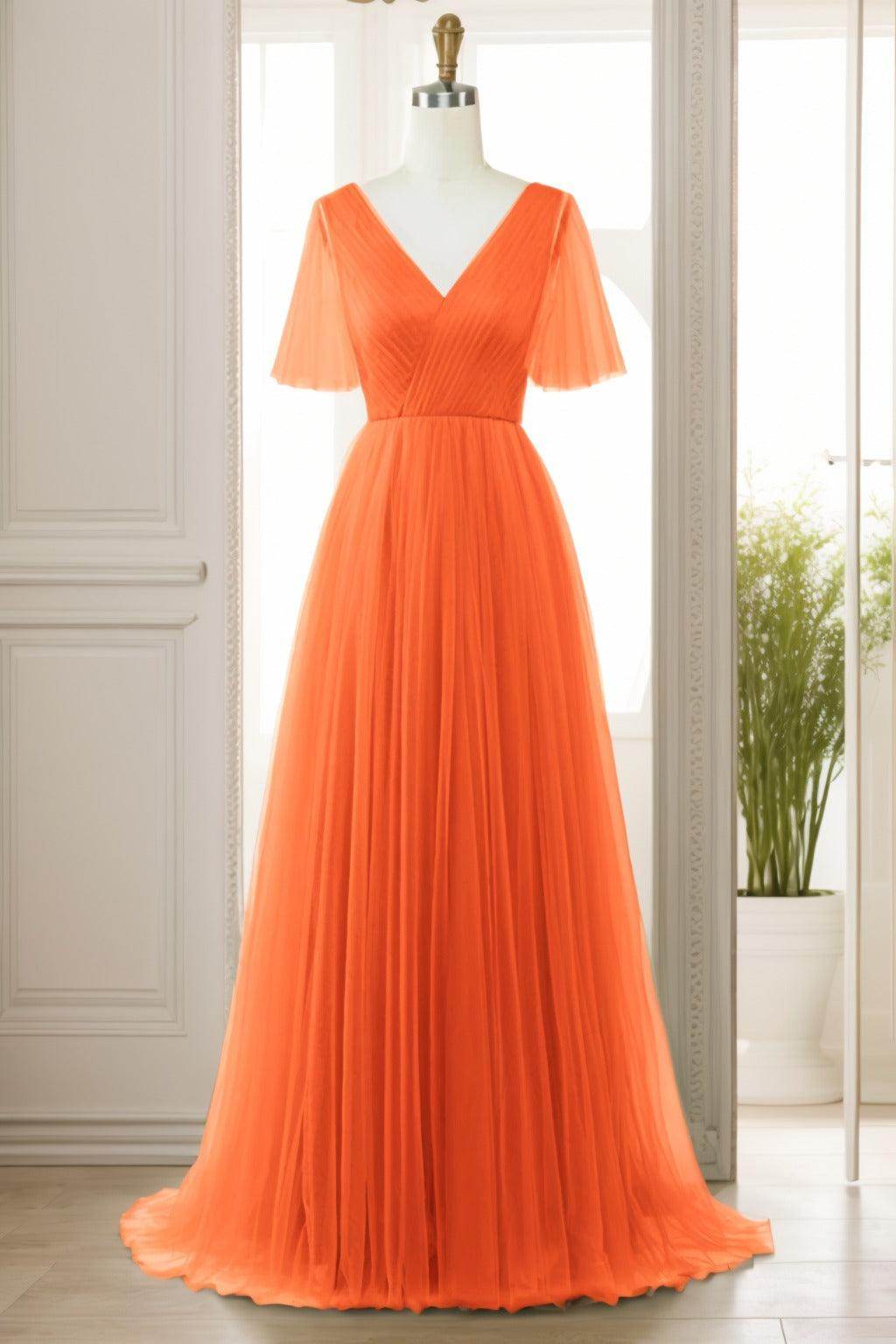 A-Line Sweep-Brush Train Tulle Prom Dress CS0472