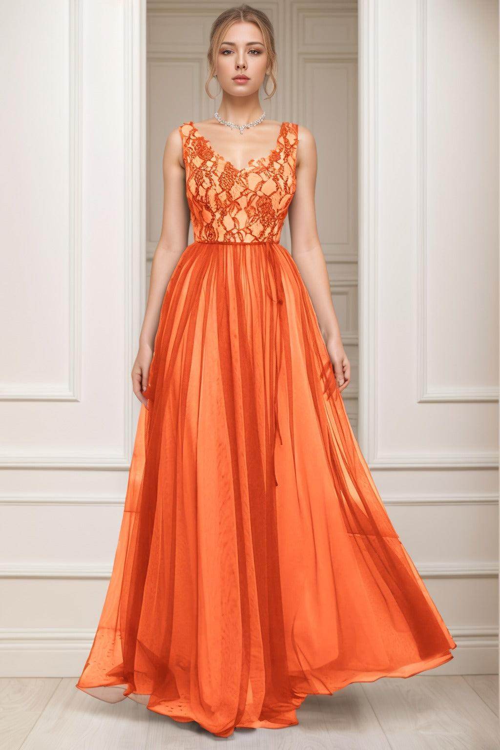 A-Line Sweep-Brush Train Tulle Prom Dress CS0466