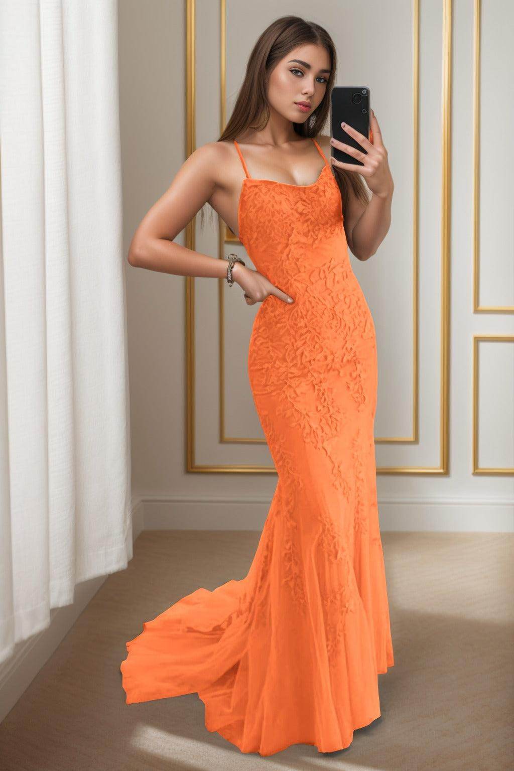 Trumpet-Mermaid Sweep-Brush Train Tulle Prom Dress CS0398